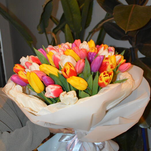 Rainbow tulips bouquet