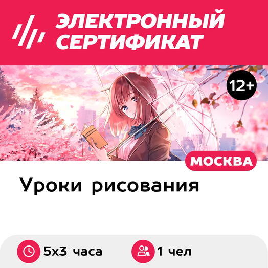 Подарочный сертификат Курс рисования аниме, 1 чел. в составе группы (5 х 3 часа) (Москва)