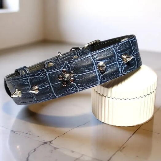 Ошейник с шипами синий