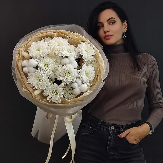 ХРИЗАНТЕМА 🤍БЕЛАЯ 🤍 С ХЛОПКОМ и 🎁 сладкий