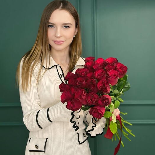 Букет из 25 красной розы Кения 40 см 742