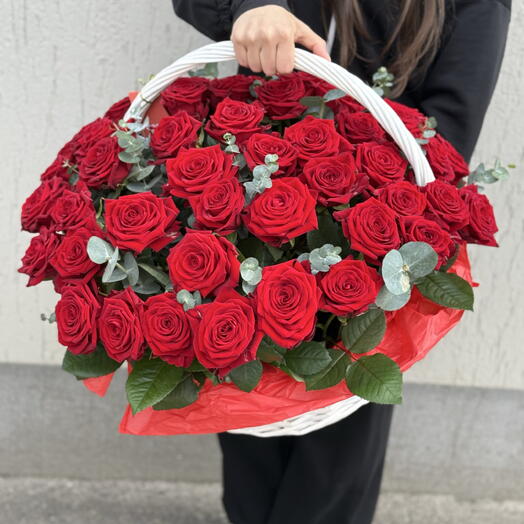 51 красная Роза в корзине 😍🌹розы в корзине цветы в корзине корзина роз