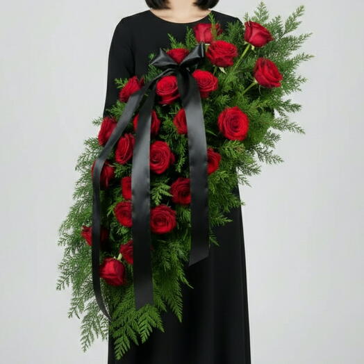 Траурная композиция из красных роз🌹 букет на похороны Траурная флористика Похоронный букет на 9 Мая