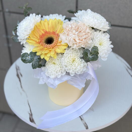 🌼Нежная коробка с герберой и хризантемой для поднятия настроения /Цветы в Уфе/Доставка цветов Уфа/Букет Уфа