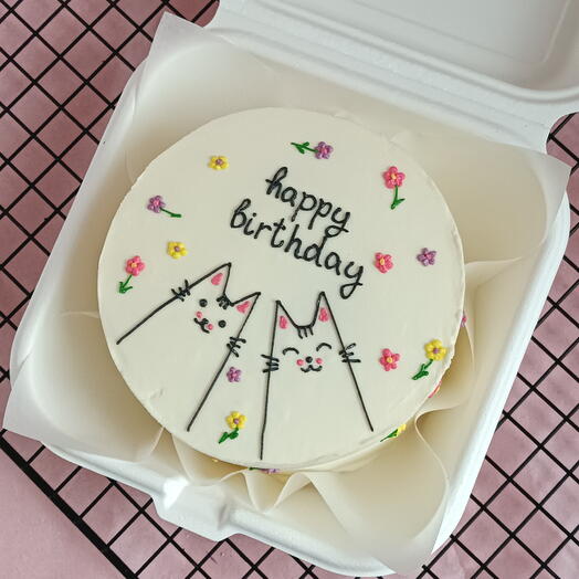 Дофаминовый бенто-торт с котиками Happy Birthday