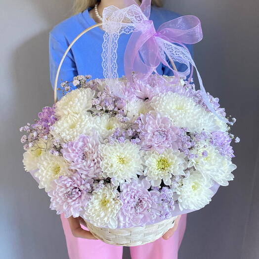 Фиолетовая корзинка Хризантем и гипсофилы🌸💜🕊️