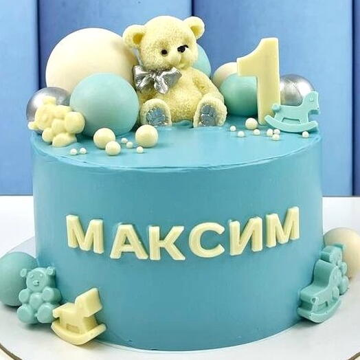 Торт детский для мальчика на день рождения на годик, "Мишка в шариках"