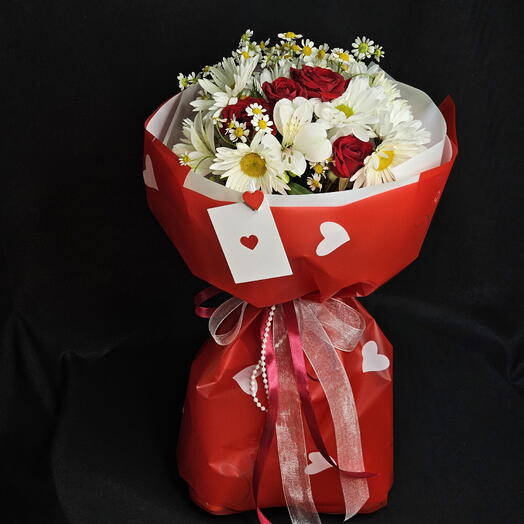 ️ХИТ🌸️"Лето" Яркий дофаминовый букетик, комплимент кустовые розы, ромашки, хризантема любимой для настроения, Улыбнись, Люблю