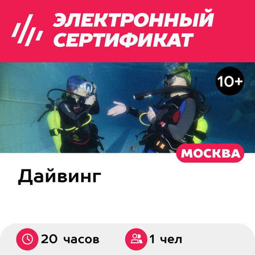 Подарочный сертификат Индивидуальный курс обучения дайвингу в бассейне, refferal card, 1 чел, 20ч
