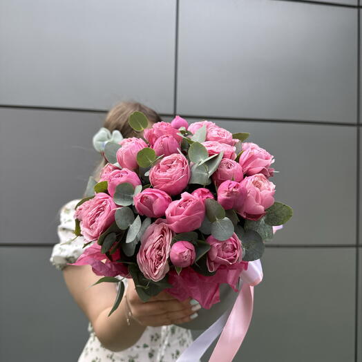 Композиция «Розовое облако🌸» из пион роз сорта Сильвы с ароматным эвкалиптом 🎀