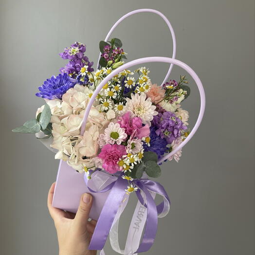 Ароматная сумочка с цветами «Purple 💜 | Маттиола | Кустовые ромашки | Гортензия