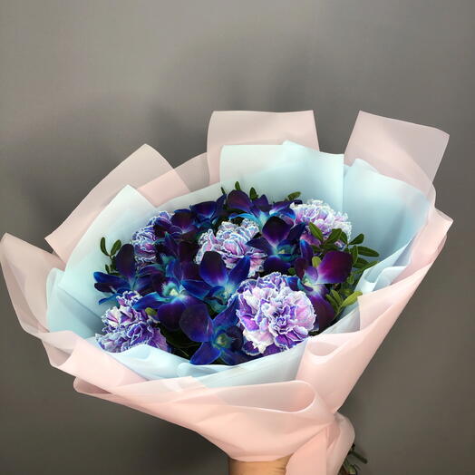 Воздушный букет космических диантусов с орхидеями🌸🌺🌸🌺🪻🩷🪻