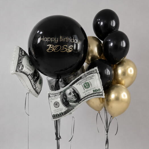 Набор воздушных шаров «Happy Birthday BOSS» 💵🖤
