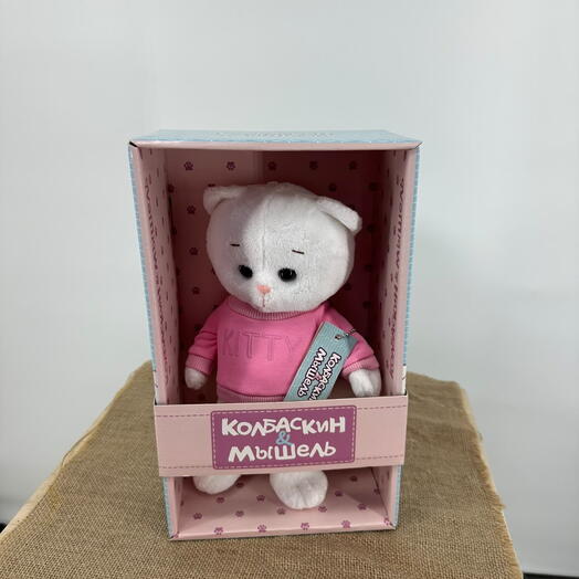 Игрушка котик в розовом свитере