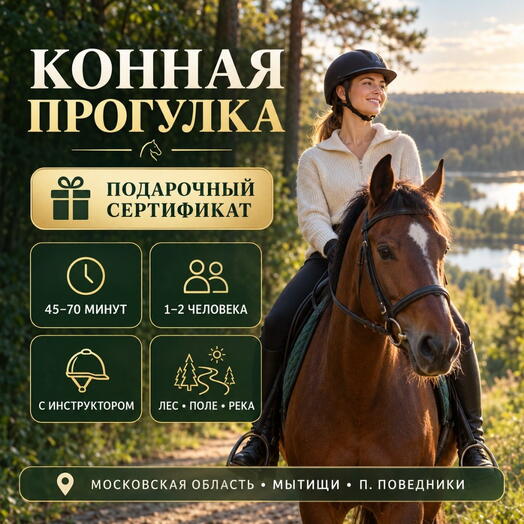 Подарочный сертификат «Конная прогулка» (45 минут, 1 человек (в группе))