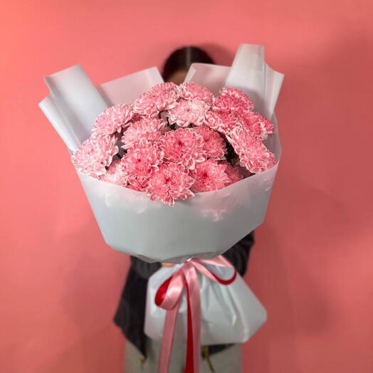 Букет розовых  хризантем 💗5 розовых хризантем💗