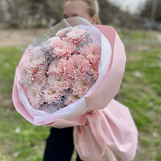 Букет из розовых хризантем «Розовое облако»