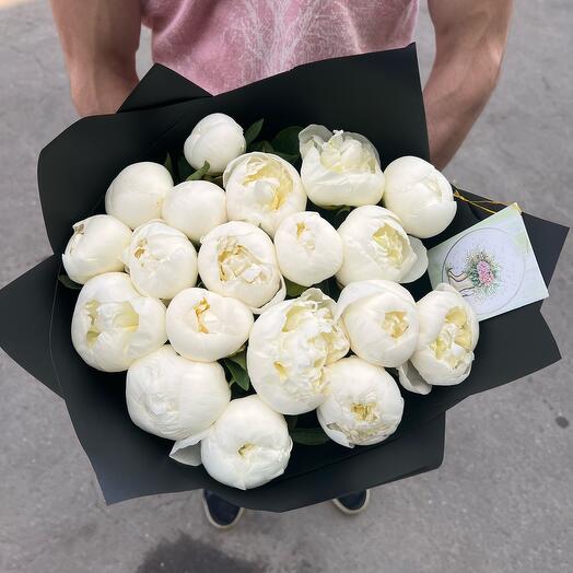 Bouquet of white fragrant peonies 19pcs