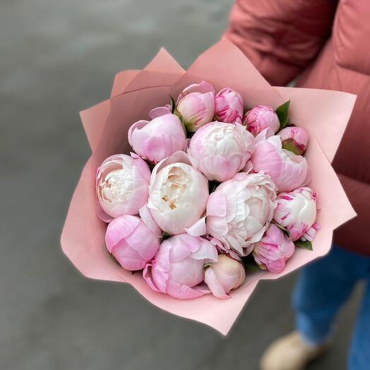 Букет пионы розовые Гардения 15шт