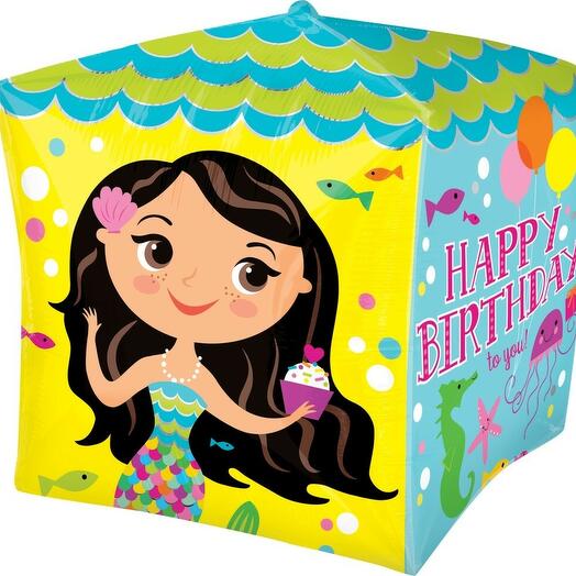 Шар Куб Русалка Happy Birthday