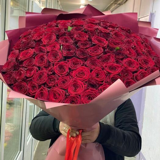 101 красная роза Россия 70 см. Истинная любовь 💘