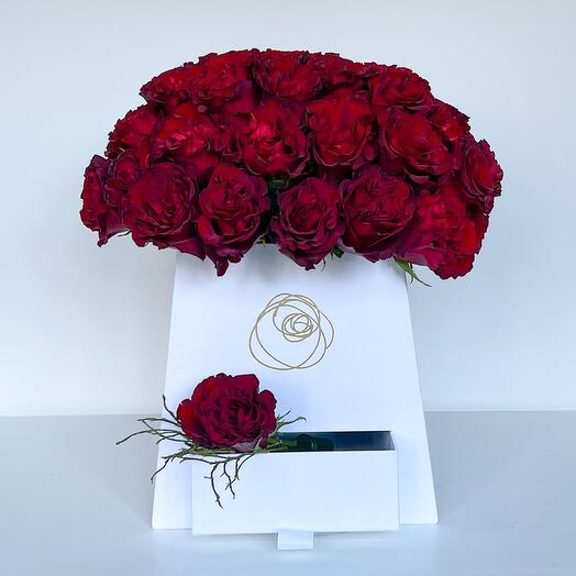 Red Roses Tall Flower - White Box