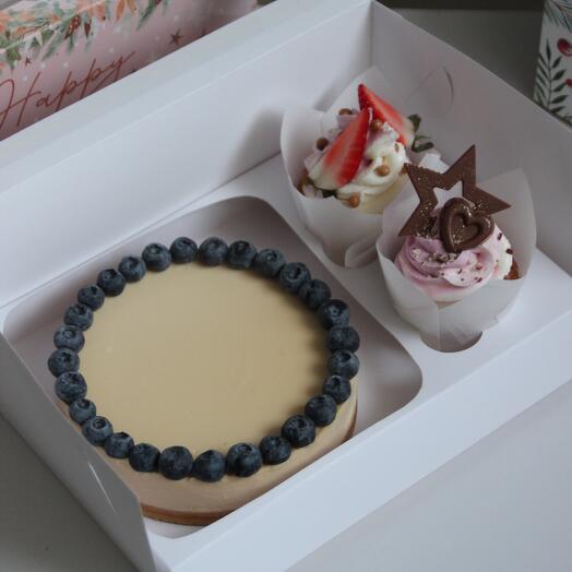 Tarta de queso y 2 cupcakes de arándanos 🫐