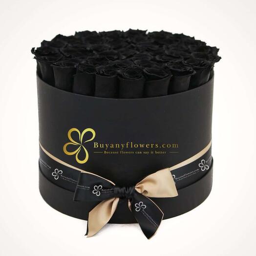 Black Roses in Black Round Box