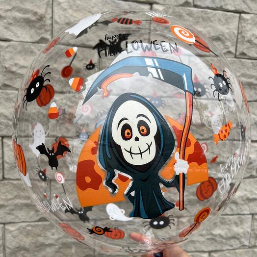 Шар Баблс 56 см с гелием, happy hallowenn