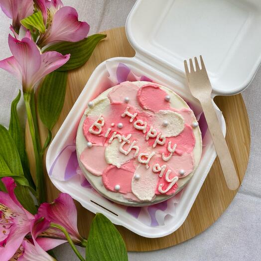 Бенто-торт «Happy birthday» розовый