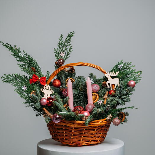 Christmas Basket Arrangement Bright Lights