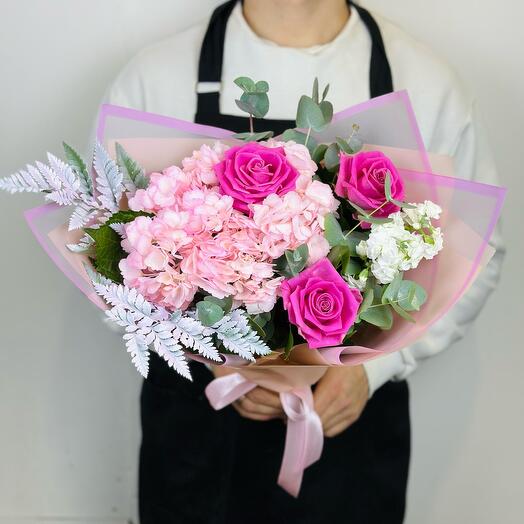 A composite compliment with pink roses