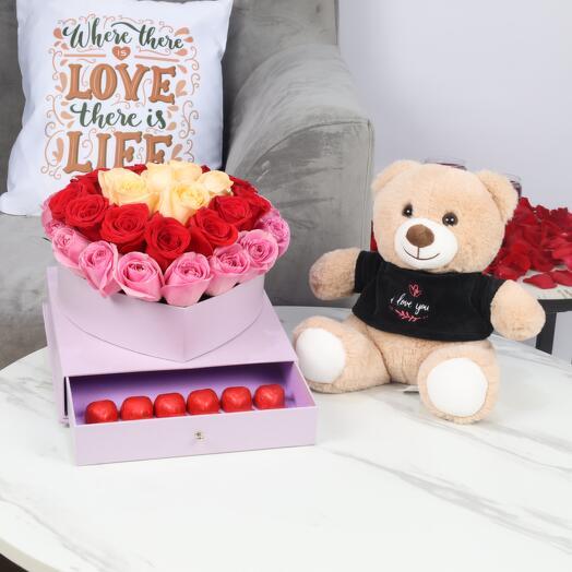Pure Heart 31 Roses in Premium Box and I Love You Teddy