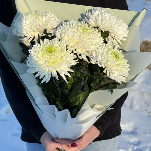 Букет из одноголовых белых хризантем