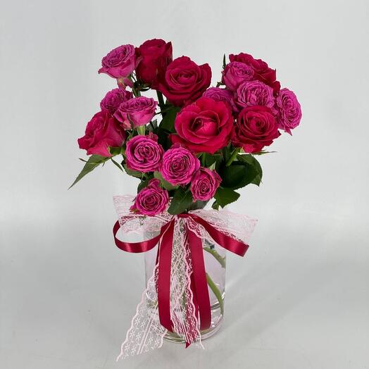 Bouquet of pink roses without packaging at home