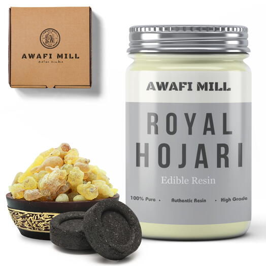 AWAFI MILL Oman Royal Hojari Gum Luban | Charcoal Tablet - Bottle of 100 Gram with 20 Charcoal Piece