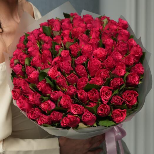 Малиновые розы 101 шт, букет размера XL (122)