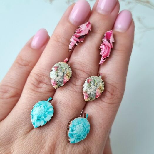 Сет из сережек гвоздиков Листики