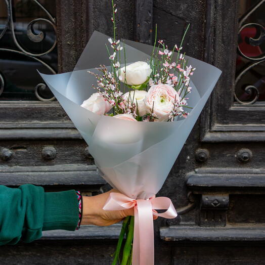 Ranunculuses with fragrant genista