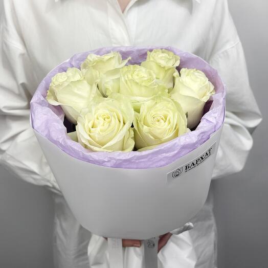 Цветочный букет, Монобукет из 7 белых роз 2