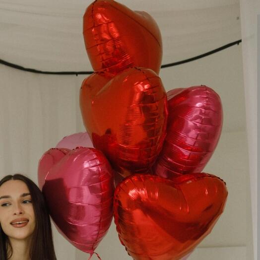 Связка шаров сердечки фольгированые 8шт
