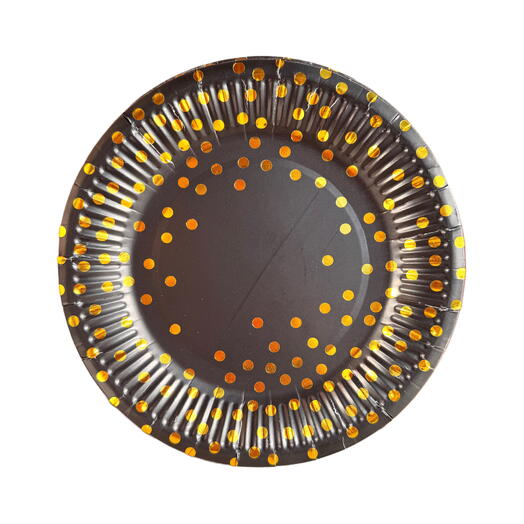 Набор одноразовых тарелок 10 штук черный с золотом. Disposable plates 10 pcs black with gold