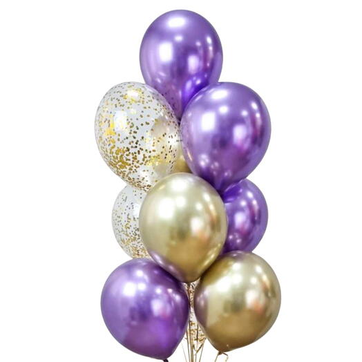 Набор воздушных Шаров 10 штук фиолетовый, золото. Set of helium balloons 10 pcs purple, gold