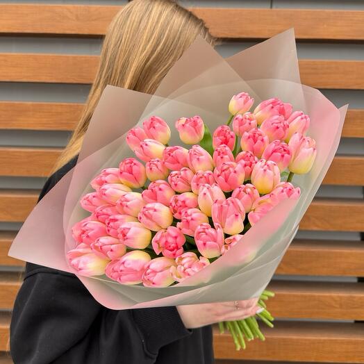 Тюльпаны розовые 51 штука