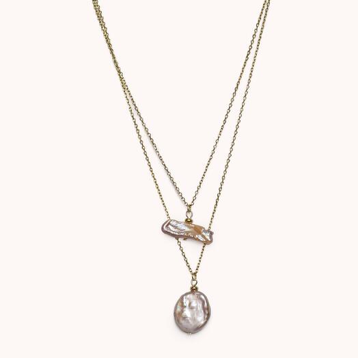 Двойное колье с натуральным жемчугом Кеши и Бива