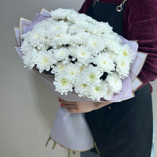 Букет из хризантем 🥰кустовые махровые хризантемы в сиреневой упаковке