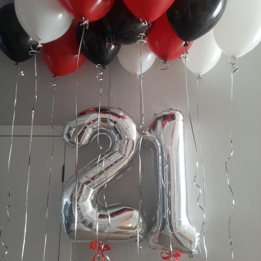 Шары для девушки (2 цифры 21+12 шаров под потолок)