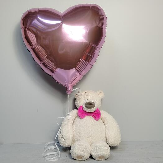 Игрушка мягкая "Мишка🐻 с бантиком" и шарик в виде сердечка 🩷