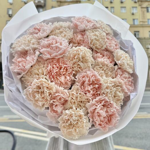 Круглый букет цветов с доставкой из махровых диантусов 25 шт. МИКС Pink Cream;