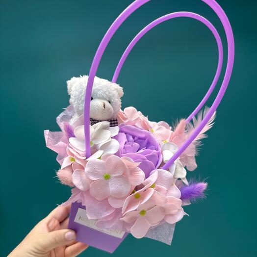 Корзинка мыльных роз и мишки 💜